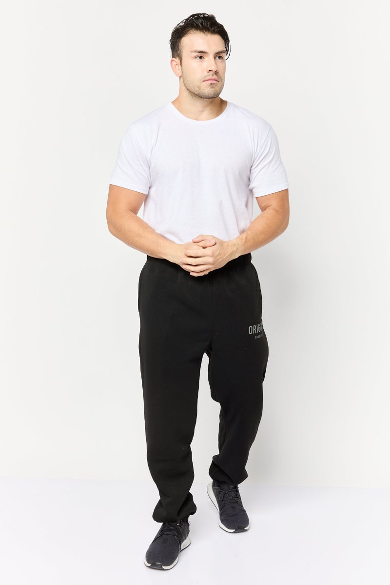 brooklyn سروال رياضي عادي للرجال بشعار العلامة التجارية، أسود - Image 2